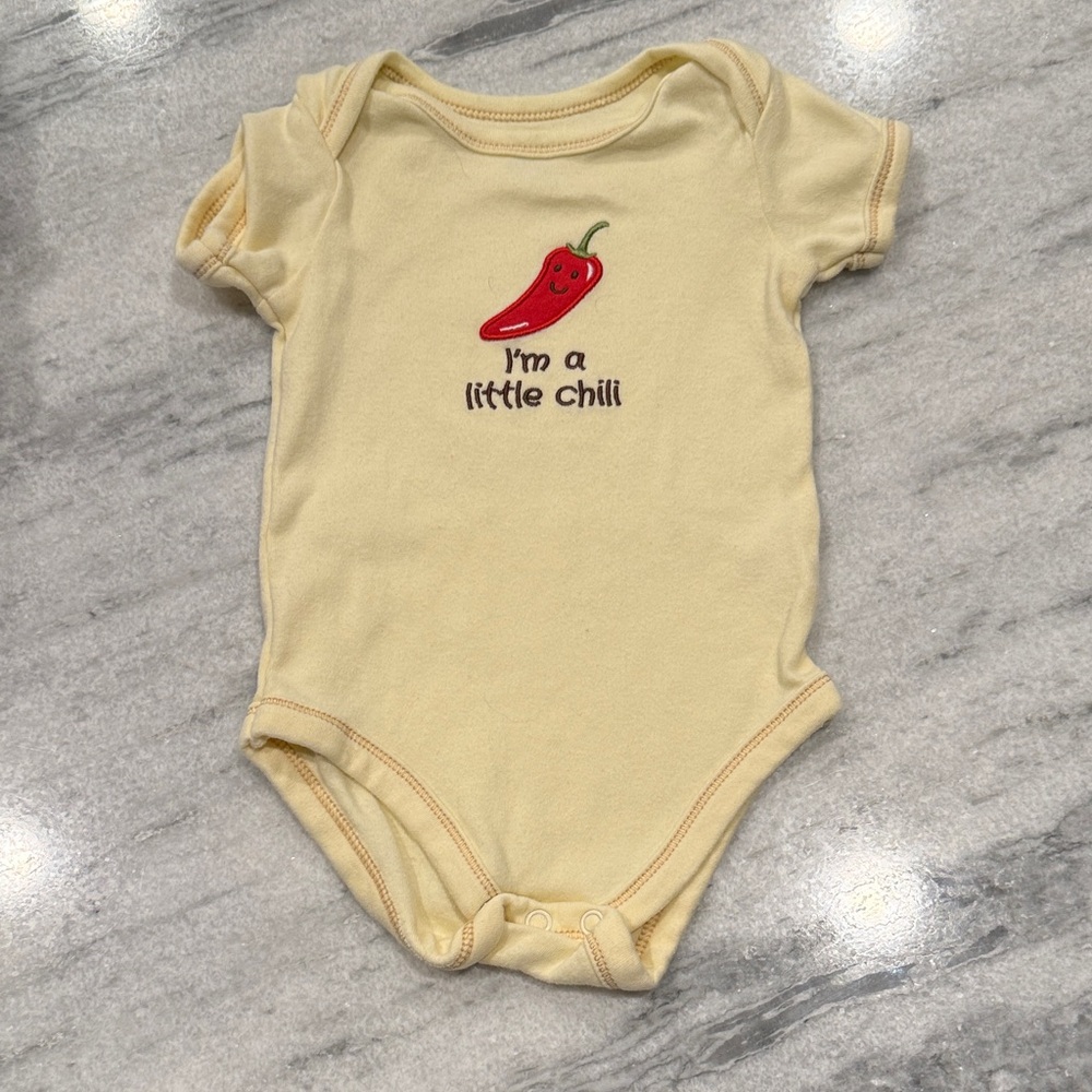 Adorable Yellow Baby Bodysuit with Chili Pepper Design